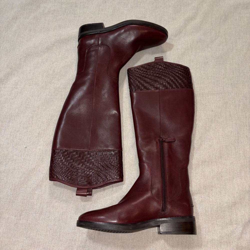 New! Cole Haan Genevieve Woven Cuff Riding Boot Burgundy Leather Size 8 B No Box - Picture 2 of 6